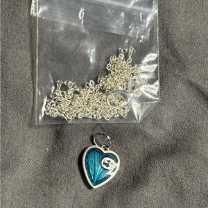 Gucci Silver Heart Necklace with Blue Accent